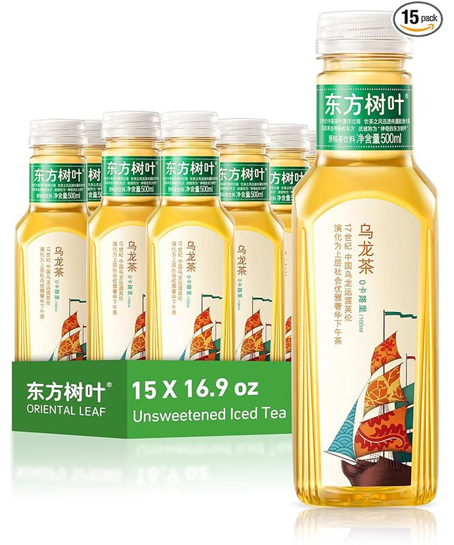 ORIENTAL LEAF Unsweetened Iced Tea – Bottled Oolong Tea, 16.9 FL oz bottles (Pack of 15), Brewed Tea Drinks, Sugar Free, 0 Calories
