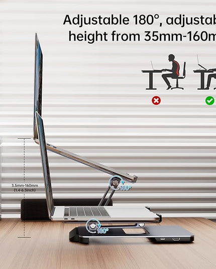 BENFEI Laptop Stand with USB C 6in1 Docking Station, HDMI 4K@60Hz, 4*USB3.0, 100W PD Compatible with MacBook Pro/Air, iPad Pro, XPS, Thinkpad