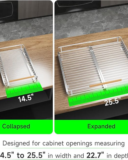 SOFRON Expandable Pull Out Drawers for Cabinets, Kitchen Cabinet Slide Out Shelves, Adjustable Roll Out Drawers, Stainless Steel, Large 1 Pack, (14.5"-25.5") Cabinet Width x 22.7" Depth