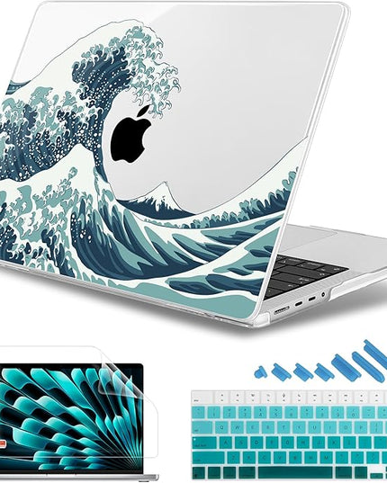 May Chen Case for MacBook Pro 14 inch, Models A2442 A2779 A2918 A2992 A3401 A3185 A3112 A3434, M1 M2 M3 M4 M5 Chip (2021-2025 Release), Plastic Hard Shell Case with Keyboard Cover, Great Wave