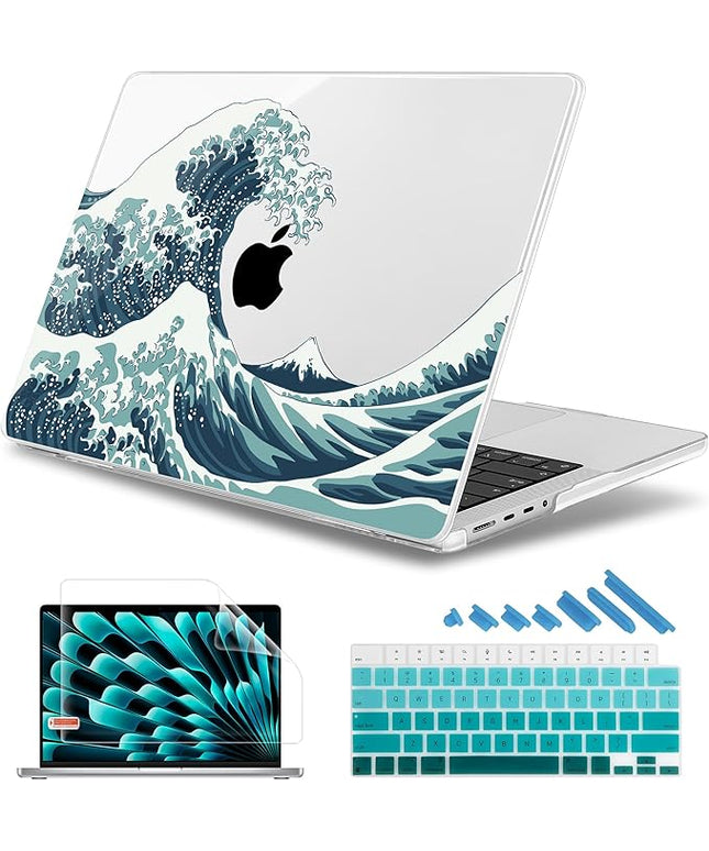 May Chen Case for MacBook Pro 14 inch, Models A2442 A2779 A2918 A2992 A3401 A3185 A3112 A3434, M1 M2 M3 M4 M5 Chip (2021-2025 Release), Plastic Hard Shell Case with Keyboard Cover, Great Wave