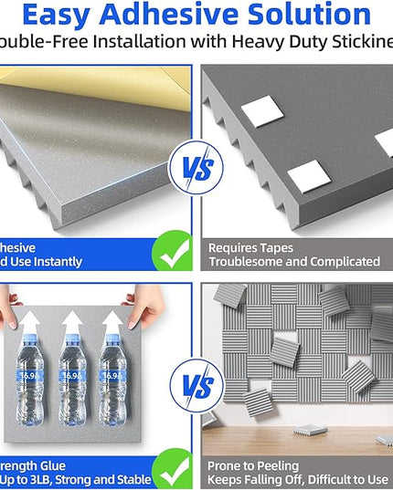 12 Pack Sound Proof Foam Panels for Wall with Self Adhesive, 2" X 12" X 12" High Density Acoustic Panels Sound Absorbing Quick-Recovery, Wedges Soundproof Wall Panels for Gaming & Studio - Gray