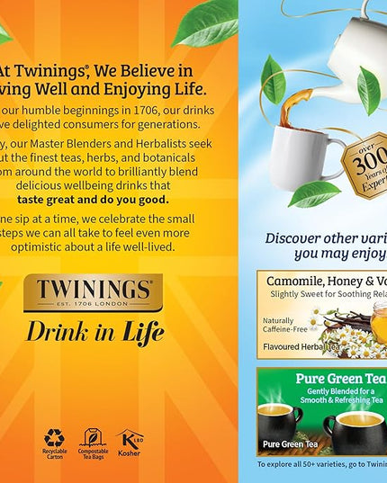 Twinings Pure Camomile Herbal Tea Individually Wrapped Bags, 25 Count (Pack of 6), Calming & Delicate, Naturally Caffeine-Free, Enjoy Hot or Iced, 150 Teabags
