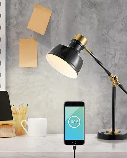 JONATHAN Y JYL7124A Allegra 18.5" Adjustable Cantilever LED Task Lamp, USB Charging Port, Classic, Coastal, Industrial, Farmhouse, Traditional for Bedroom, Living Room, Office, Black/Brass Gold
