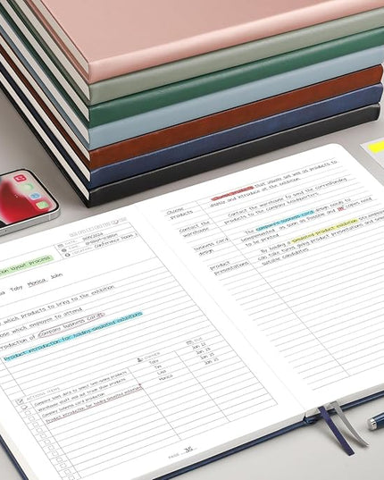 EMSHOI Meeting Notebook for Work with Sticky Tabs - 240 Pages, A4 Size Project Planner, PU Leather Meeting Agenda/Minutes Organizer for Women Men, Note Taking, Office & Business, 8.3"x11.7", Green