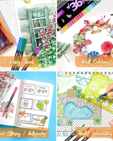 Soucolor Art Brush Markers Pens for Adult Coloring Books, 36 Colors Numbered Dual Tip (Brush and Fine Point) Marker Pen for Note taking Planner Hand Lettering Calligraphy Drawing Journaling