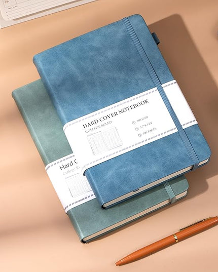 CAGIE Journals Notebooks for Women Men 2 Pack: Journaling Notebooks Journals for Writing Work Leather Diary Hardcover A5 Thick Note Taking Green& Blue