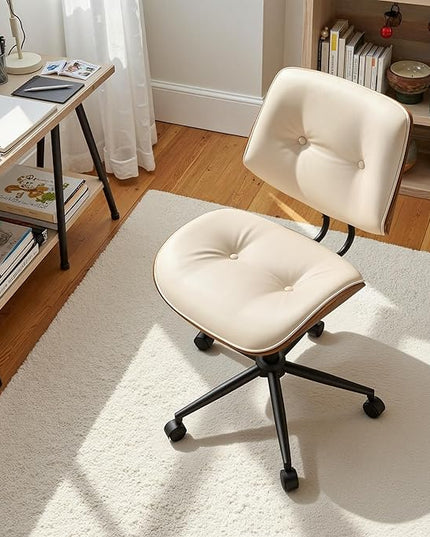 Home Office Desk Chair, Modern Sleek Office Chair with Adjustable Lumbar Support, Adjustable Height Mid Back Executive Task Chair with 360 Rolling Swivel for Meeting Study Room(Button,White)