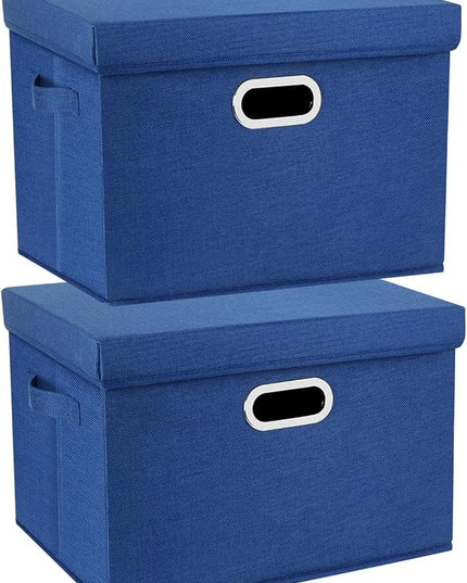TYEERS Collapsible Storage Bins With Lids, Large Fabric Storage Boxes - 2 Pack - Classic Blue
