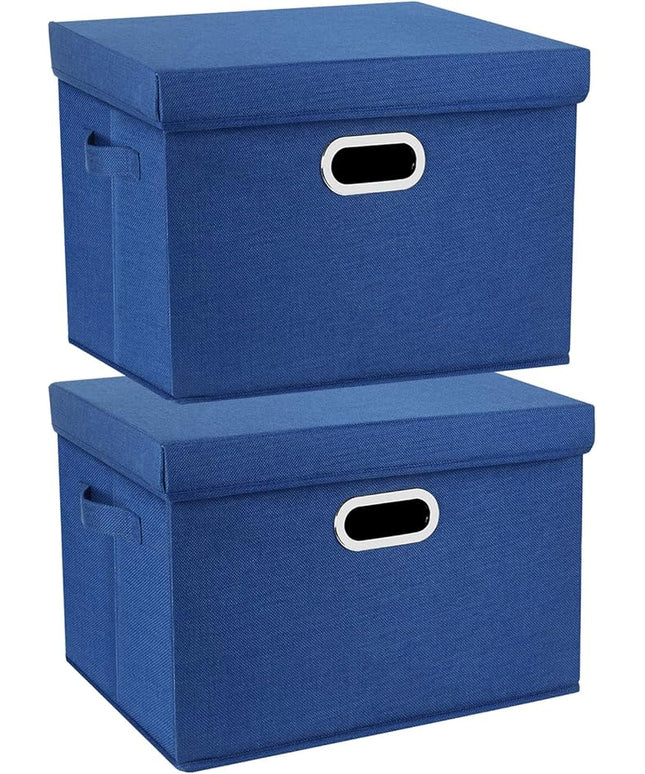 TYEERS Collapsible Storage Bins With Lids, Large Fabric Storage Boxes - 2 Pack - Classic Blue