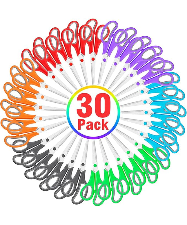 30 Packs Scissors Bulk, 8 Inch Scissors All Purpose Sharp Sewing Fabric Shears for Office Home School Supplies, Middle/High School Student Teacher Classroom Craft Scissor, Comfort Right/Left Handles
