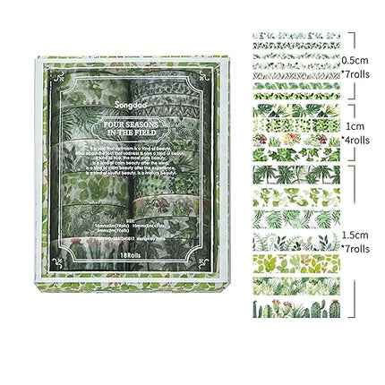 Songdao 18 Rolls Seasons Flowers Washi Tape Set Floral Arts Adhesive Tapes Blooming Garden Decorative Masking Tape Sets for Craft, Kids, Scrapbook, DIY, Gift Wrapping (Summer)