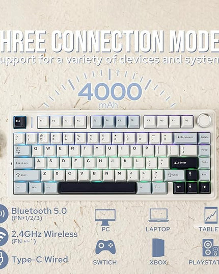 EPOMAKER x Aula F75 Gasket Mechanical Keyboard, 75% Wireless Hot Swappable Gaming Keyboard with Five-Layer Padding&Knob, BT/2.4GHz/USB-C, RGB (Light Blue, LEOBOG Reaper Switch)
