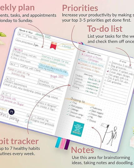GoGirl Planner and Organizer for Women – Compact Size Weekly Planner, Goals Journal & Agenda to Improve Time Management, Productivity & Live Happier. Undated – Start Anytime, Lasts 1 Year – Lavender