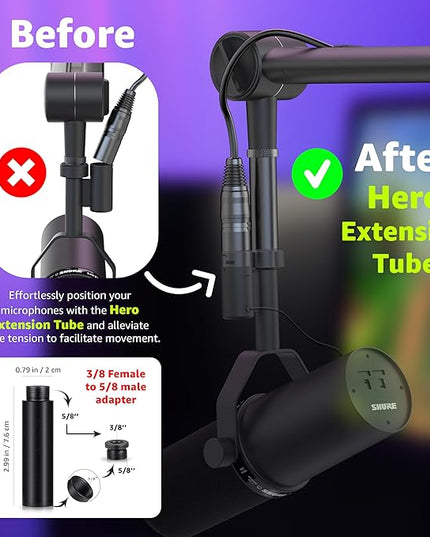IXTECH Boom Arm Mic Stand with Extension Tube Upgraded Microphone Arm for Shure SM7B MV7 Blue Yeti Sturdy Stainless Steel Mic Arm Desk Stand Foldable Scissor Arm Microphone Mount for Podcast Gaming