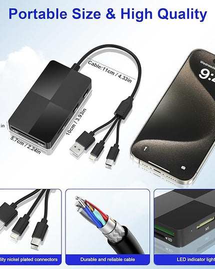 Memory Stick Pro Duo Adapter for iPhone/USB C/PC - 8 in 1 SD/TF/CF/MS/XD Picture Card Reader & 3 USB 2.0, Multi Memory Card Reader USB C Lightning OTG Adapter Memory Stick pro Duo Reader for iPhone