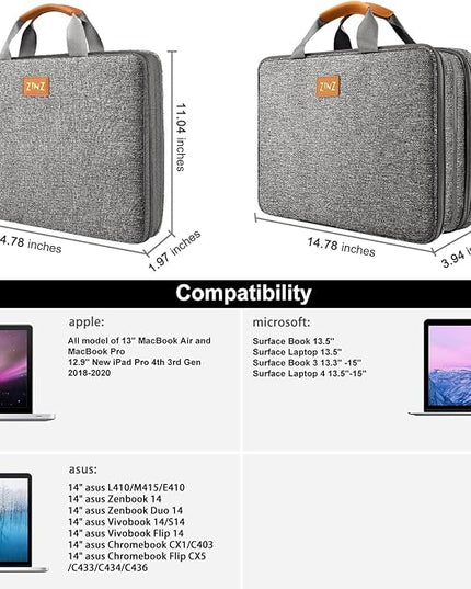 ZINZ Laptop Case 13 13.3 14 inch Sleeve, Expandable Computer Briefcase with Multi-pockets Compatible with 13-14 inch MacBook Air/Pro M4/M3/M2/M1, 13.5 Surface Laptop and 13-14 inch Notebook，D01G01