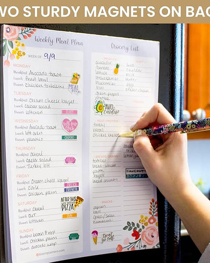 bloom daily planners Weekly Magnetic Meal Planning Pad for Fridge with Tear-Off Grocery Shopping List - Hanging Food/Menu Organizer Notepad with Magnets - 8.5” x 11”