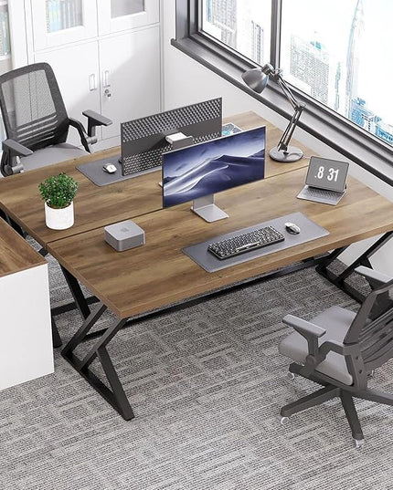 LVB Long Computer Desk, Big Industrial Home Office Desk, Large Metal Wood Writing Study Computer Table for Bedroom, Modern Executive Simple Gaming Work Desk for Student, Rustic Oak, 60 in