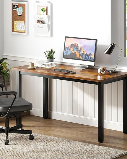 Need Computer Desk, 47 inch Home Office Desk, Modern Simple Style Home Office Gaming Desk, Basic Writing Table for Study Student, Black Metal Frame, Rustic Brown