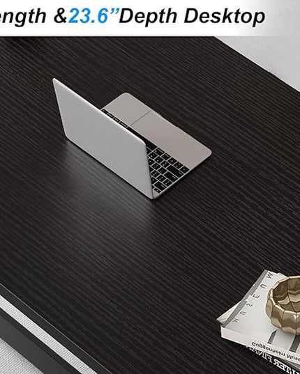 IBF Black Desk, Modern Computer Desk for Writing Study, Industrial Simple Home Office Work Desk in Bedroom, Wood Metal Pc Gaming Laptop Workstation Executive Computer Table, Black Oak, 60 Inch