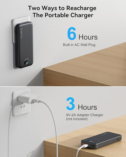 12000mAh Ultra-Portable-Charger-Power-Bank with Built in Cables&AC Wall Plug,PD20W USB-C Fast Charging Cell Phone Charger Battery Pack,LED Display Travel Battery Bank for All iPhone,Samsung,Android