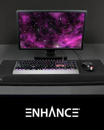 ENHANCE XXL Large Mouse Pad for Desk with 2XL Ergonomic Memory Foam Wrist Rest Support (31.5 x 13.78 x 1 inches) - Desk Pad with Anti-Fray Stitching & Soft Cushion Mat Surface, Designed in The U.S.