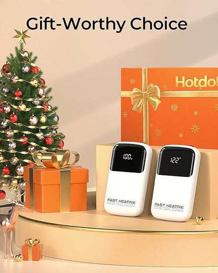 Hotdot Hand Warmers Rechargeable 2 Pack, 3 Heat Levels (104–121°F), Real-Time Temp & Battery Display, Electric Hand Warmers, Fast Heating, Fits in Gloves/Pocket, Gifts for Women & Men