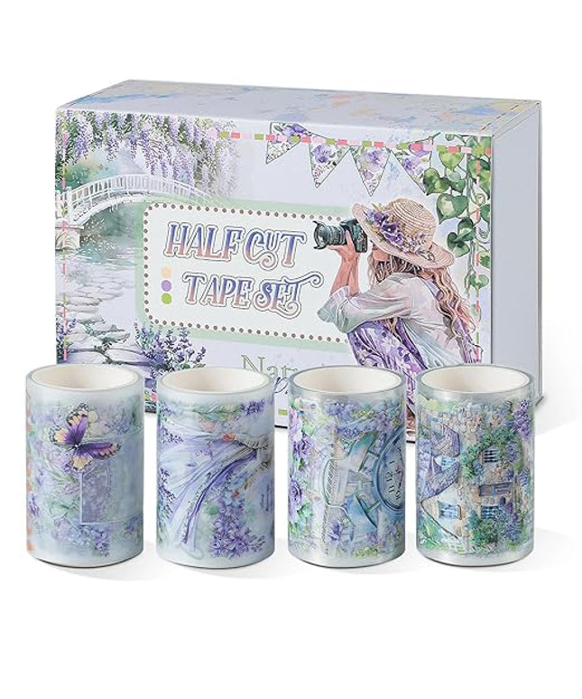 Snycler Pre-Cut Purple Rhyme Themed PET Washi Tapes - Vintage Aesthetic Tape Stickers for Journaling, Scrapbooking, Junk Journals, Crafts, Planners - 4 Rolls