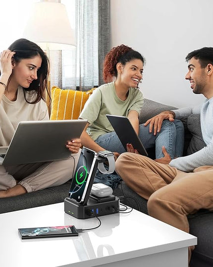 300W Charging Station for Multiple Devices Apple,10 in 1 Wireless Charger for iPhone,GaN III USB C 65W PD Fast Charging Stand Dock for MacBook,iWatch&Airpods (Wireless Charging Only for Apple)