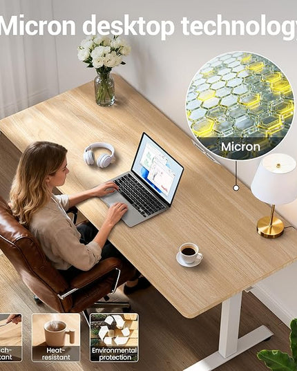 Veken 55 Inch Large Electric Standing Desk, 4 Memory Heights Adjustable,Sit to Stand Up, Work Home Office Computer Table for Study, Walking Pad, Writing, and Games, Wooden Desktop Desks, Nature Wood