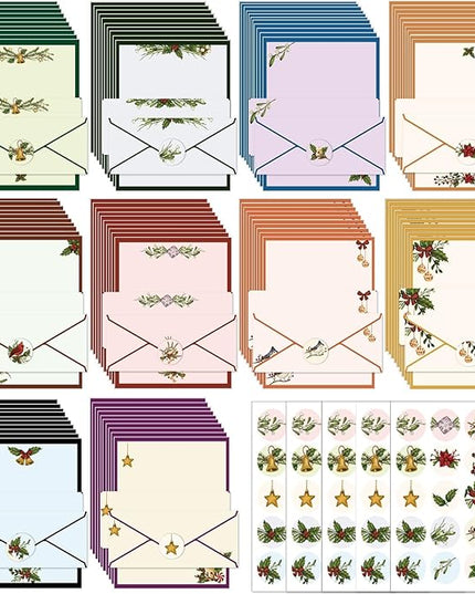 EggSun 250Pcs Christmas Stationery Paper and Envelope Set with 100 Letterhead Papers and 50 Envelopes, 10 Design for Letter Writing Invitations Computer Holidays Party Notes, 8.5x11 Inch-Holy