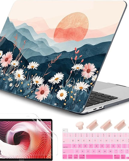 DONGKE Compatible with MacBook Pro 13 inch Case 2024 2023-2020 Release A2338 M2/M1 A2251 A2289 with Retina Display & Touch ID, Plastic Hard Shell & Keyboard Cover & Screen Film - Sun & Daisie