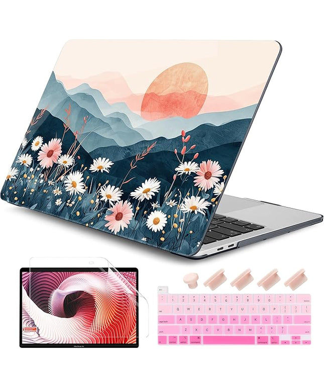 DONGKE Compatible with MacBook Pro 13 inch Case 2024 2023-2020 Release A2338 M2/M1 A2251 A2289 with Retina Display & Touch ID, Plastic Hard Shell & Keyboard Cover & Screen Film - Sun & Daisie
