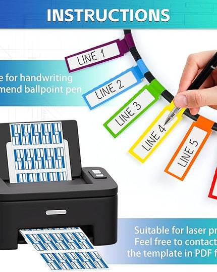 360PCS Cable Labels, 12 Colors Waterproof Cable Tags Wire Cord Label for Electronics Cable Management, Self Adhesive Color Border Cord Labels for Laser Printer and Handwriting
