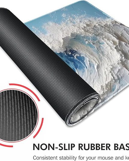 Galdas Gaming Mouse Pad XXL XL Large Long Extended Big Mousepad Non-Slip Rubber Keyboard Desk Pad with Stitched Edges for Laptop Home Office (31.5x11.8x0.08 Inch) … (Painting Waves)