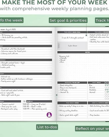 Clever Fox Planner Large – Undated Weekly & Monthly Planner for Productivity, Time Management & Goals – Organizer Journal – 7x10” (Forest Green)