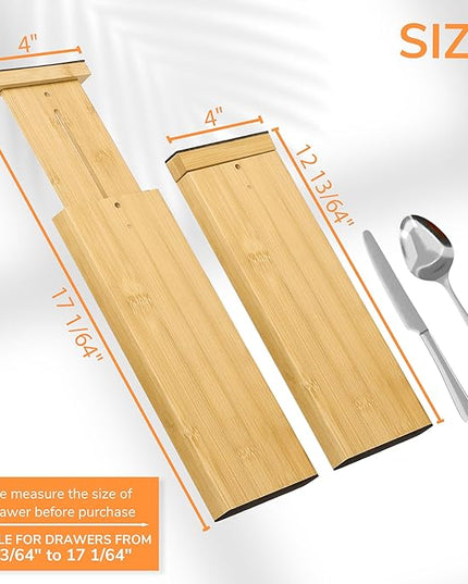 BAMEOS 4 PCS Bamboo Drawer Divider Adjustable Drawer Dividers Kitchen Drawer Organization Utensil Organizers for Kitchen Dresser Bathroom Bedroom and Office