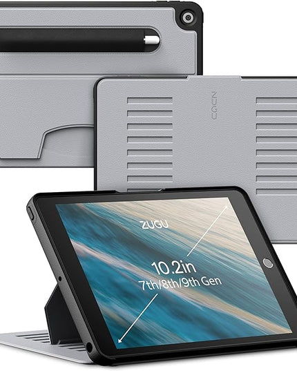 ZUGU CASE for 10.2 Inch iPad 7th / 8th / 9th Generation Case (2021/2020/2019), Protective, Thin, Sleek Design, Magnetic Stand, Sleep/Wake Cover, Magnetic Cover, Arctic Gray