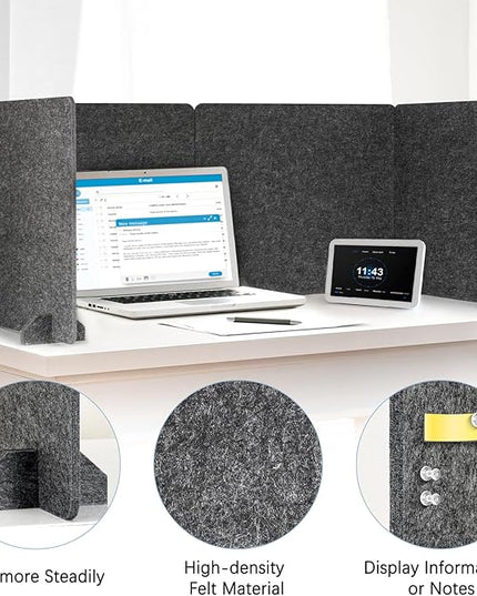 4 Pack Acoustic Desk Dividers - 24" x 20" Freestanding Privacy Panels Set with Noise - Reducing Design Cubicle Sound Proof, Ideal for Office, Classroom, and Home (Dark Gray)