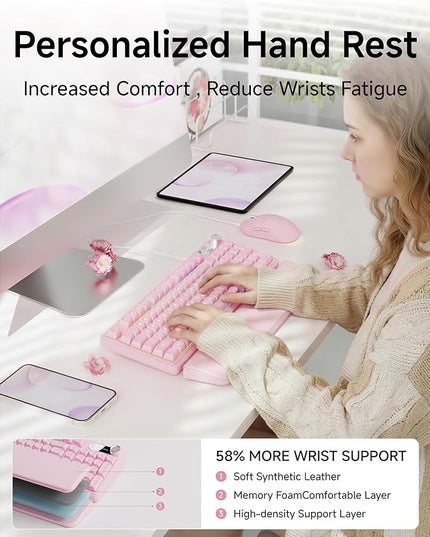 C98 Wired Keyboard and Mouse Combo, Wired Computer Keyboards with Wrist Palm, Double-Shot Keycaps, Silent RGB Backlight Keyboard for Windows/MAC/PC (Pink)