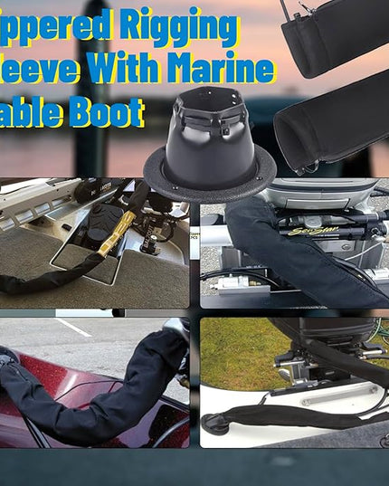 48-Inch Zippered Rigging Sleeve with Marine Cable Boot Diameter 4 2/5" with Cable Tie Universal Fit for Yacht Cable Management Kit