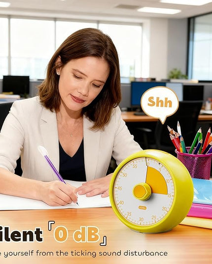 Conchstar Visual Timer 60-Minute Countdown Timer with Optional Alarm, Focus Tool for ADHD & Autism, Time Management for Homework, Chores, Office, Kitchen, Teaching & Study Routines (Yellow)