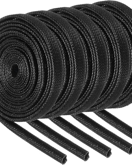 MECCANIXITY 5Pcs Wire Insulation Braid Fire Sleeve,3.28Ft-1.5mm ID Black, High Temp Silicone Coated Fiberglass Sleeving for Automotive Hose Lines Electrical Wiring