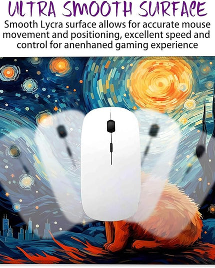 Cat Under The Night Sky Mouse Pad Square Mouse Pads with Stitched Edge, Computer Mousepad with Non-Slip Rubber Base for Computer Laptop Office Desk Accessories 9.5x8 Inches