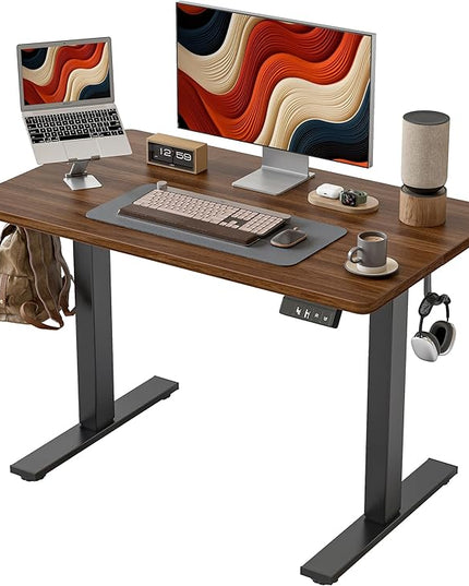 TIQLAB Height Adjustable Electric Standing Desk, 40 x 24 inch, Sit Stand Up Desk, Splice Board, Computer Home Office Desk, Black Walnut Top