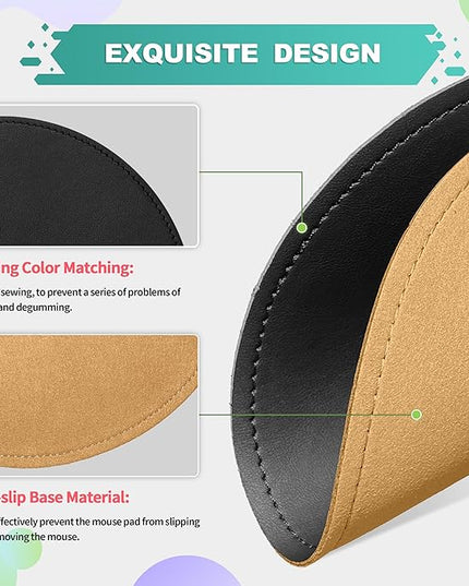 Mouse Pad，Round Mouse Pad，PU Mouse Pad，Leather Mouse Pad with Stitched Edge Micro-Fiber Base with Non-Slip Waterproof，Mouse Pad for Computers，Laptop，9 x 9 Inch (Black)