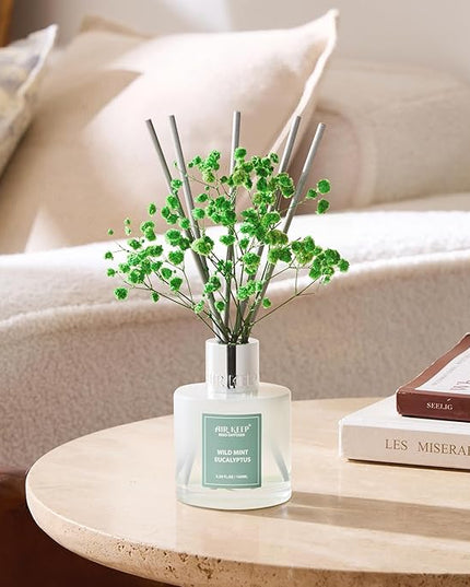 Airkeep Reed Diffuser Set,3.38 fl oz (100 ml) - Wild Mint&Eucalyptus Oil Diffusers with 8 Reed Sticks, Home Fragrance Reed Diffuser for Bathroom Shelf Decor