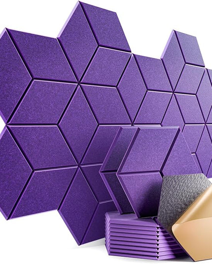 12 Pack Self-Adhesive Acoustic Panels 12" X 10" X 0.4" - Sound Proof Foam Panels with High Density, Y-Lined Design, Flame Resistant, Absorb Noise and Eliminate Echoes(Purple)