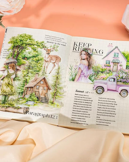 AuriicLeaf Garden Girl Sticker Set, 120PCS PET Vintage Nature Stickers for Journaling, Scrapbooking, Planner Supplies and DIY Crafts